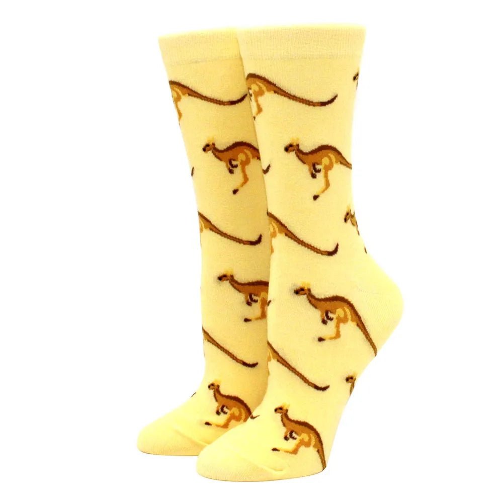 Kangaroos on Yellow Crazy Socks - Crazy Sock Thursdays